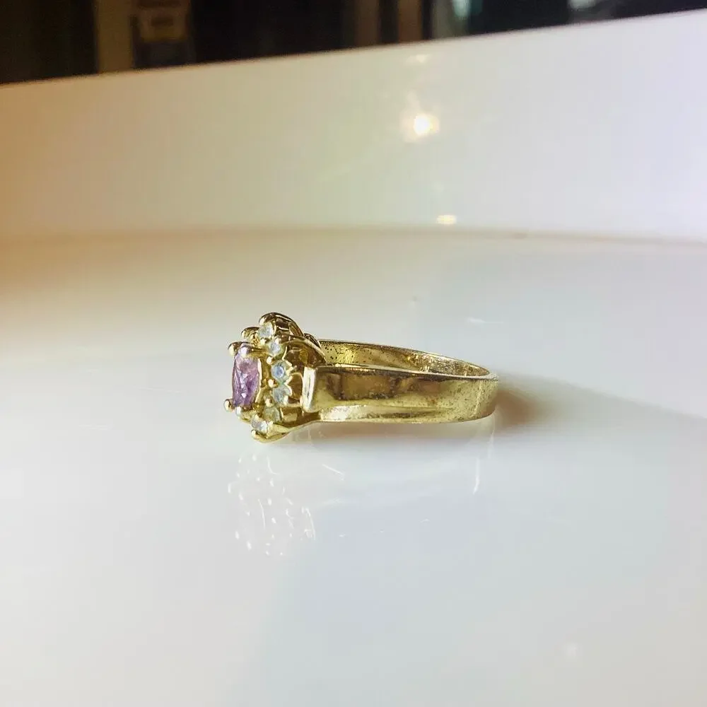 Simulated Amethyst and Crystal Halo Ring